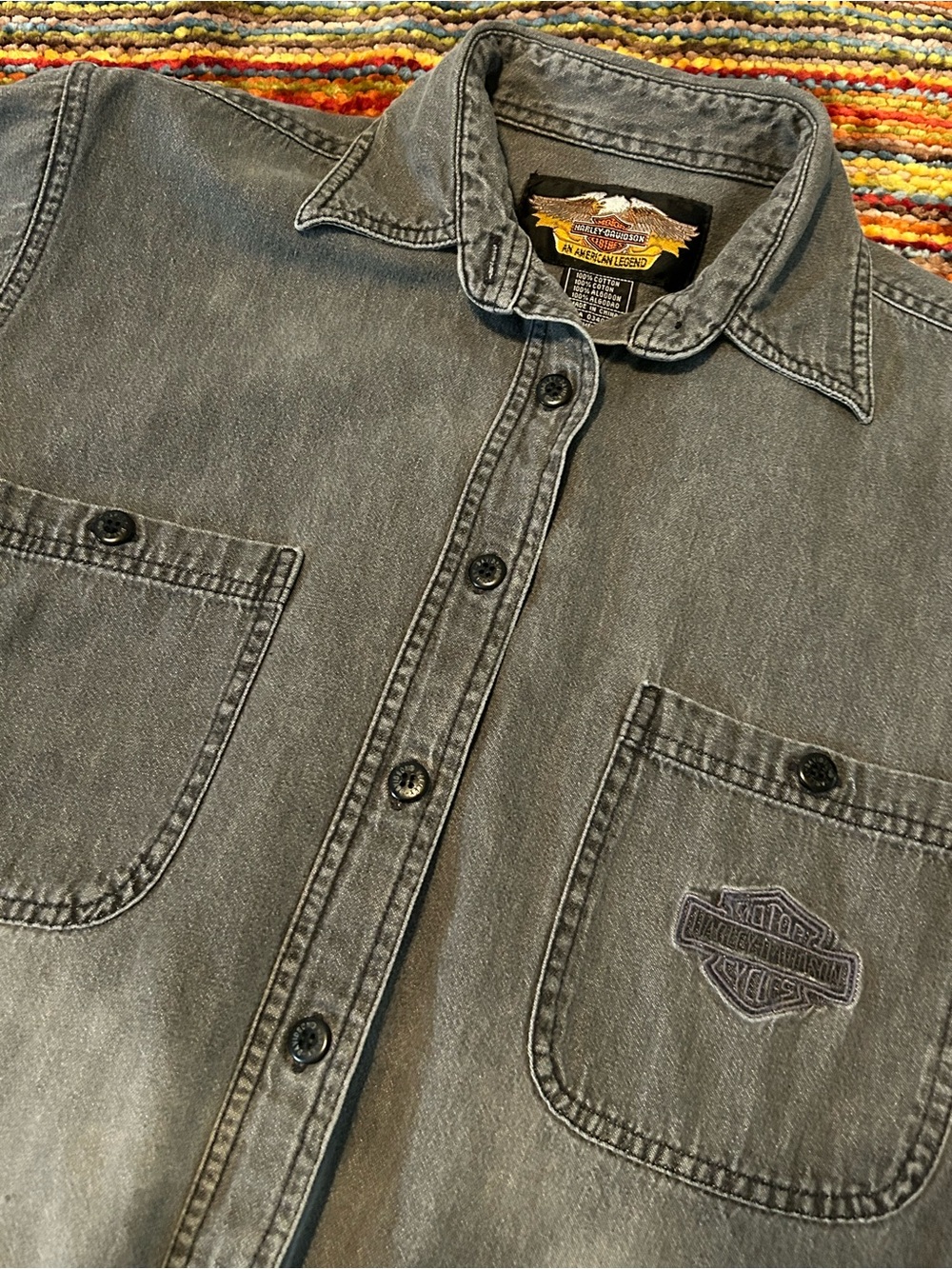 Harley-Davidson Faded Gray Button-Up short sleeve women’s large authentic
